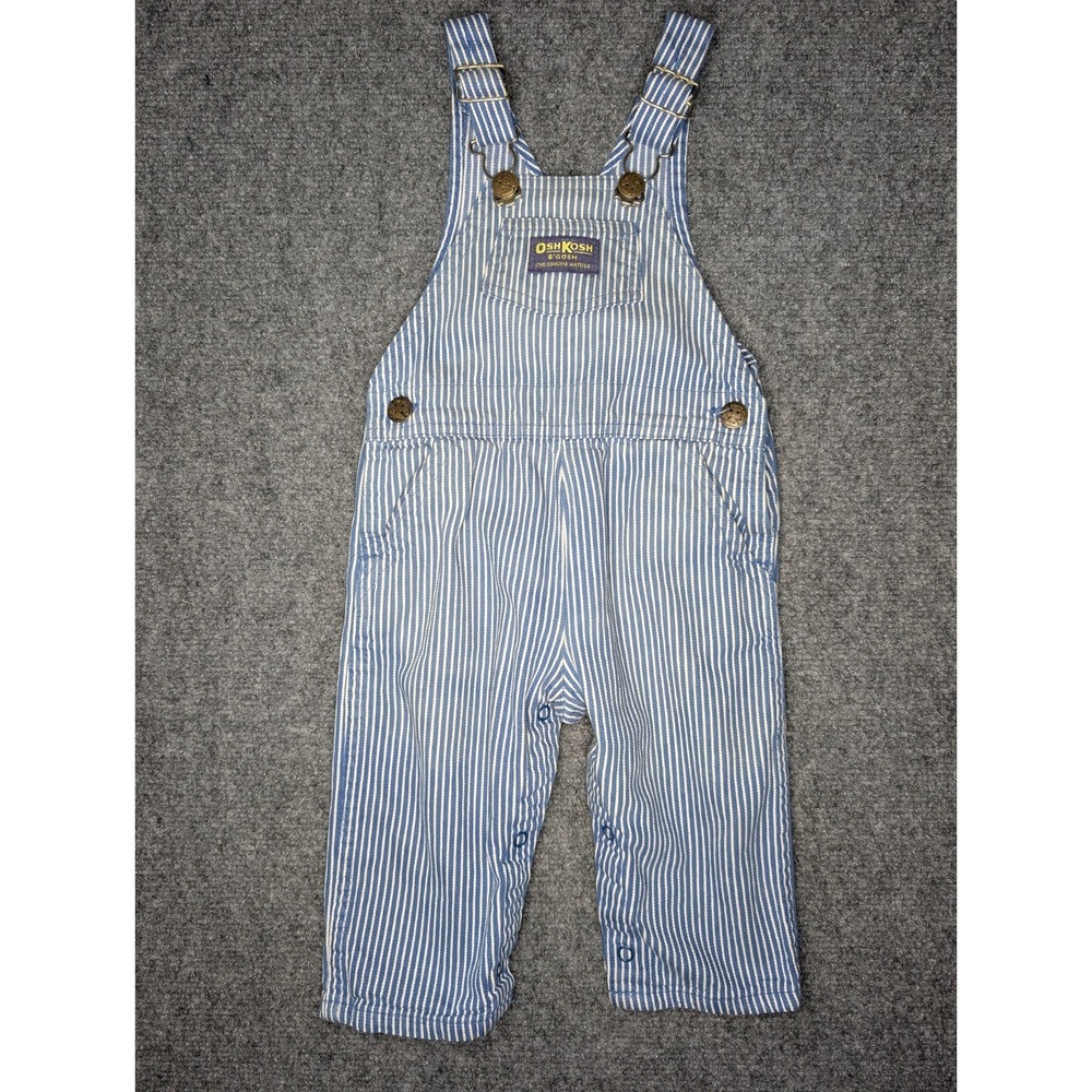 Vintage OshKosh B'Gosh Vestbak Overalls 18 Months Baby Railroad Stripe USA Made